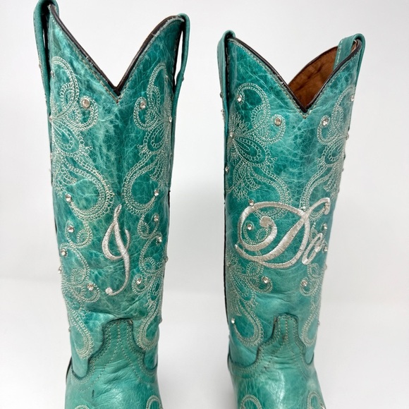 Cowboy Pro I Do Women's Wedding Turquoise Embroidered Western Boots - Picture 3 of 16